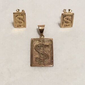 Vintage gold filled or gold-plated earring pendant set with $ symbol